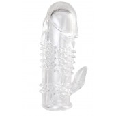 Прозрачная гелевая насадка с шипами и клиторальным отростком - 13 см. - Toyfa Basic - в Сургуте купить с доставкой