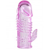 Розовая  гелевая насадка с клиторальным отростком - 13,5 см. - Toyfa Basic - в Сургуте купить с доставкой