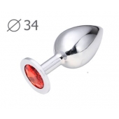 Коническая серебристая анальная втулка с красным кристаллом - 8,2 см. - Anal Jewelry Plug - купить с доставкой в Сургуте