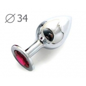 Коническая серебристая анальная втулка с малиновым кристаллом - 8,2 см. - Anal Jewelry Plug - купить с доставкой в Сургуте