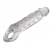 Прозразная закрытая насадка на пенис с поддержкой мошонки Clearly Ample Penis Enhancer - 22 см. - XR Brands - в Сургуте купить с доставкой