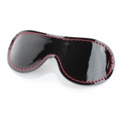 Чёрная перфорированная маска из кожи с красной строчкой - БДСМ Арсенал - купить с доставкой в Сургуте