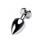 Серебристая коническая анальная пробка с красным кристаллом - 8 см. - ToyFa - купить с доставкой в Сургуте