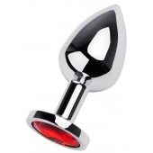 Серебристая коническая анальная пробка с красным кристаллом - 8 см. - ToyFa - купить с доставкой в Сургуте