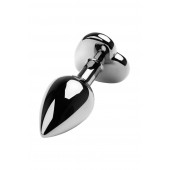 Серебристая коническая анальная пробка с красным кристаллом-сердечком - 7 см. - ToyFa - купить с доставкой в Сургуте