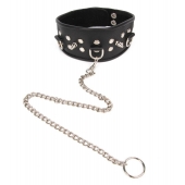 Черный ошейник с шипами и металлическим поводком-цепочкой - Notabu - купить с доставкой в Сургуте