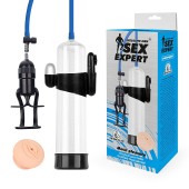 Прозрачная вакуумная вибропомпа Sex Expert с насадкой-вагиной - Sex Expert - в Сургуте купить с доставкой