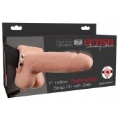 Телесный перезаряжаемый вибрострапон 7  Hollow Rechargeable Strap-on with Balls - 20,3 см. - Pipedream - купить с доставкой в Сургуте