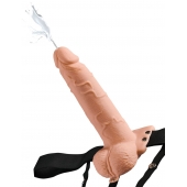 Телесный полый страпон с имитацией эякуляции 7.5  Hollow Squirting Strap-On with Balls Flesh - 21,6 см. - Pipedream - купить с доставкой в Сургуте