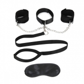 Чёрный ошейник с наручниками и поводком Collar Cuffs   Leash Set - Lux Fetish - купить с доставкой в Сургуте
