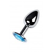 Серебристая конусовидная анальная пробка с голубым кристаллом - 7 см. - ToyFa - купить с доставкой в Сургуте