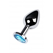 Серебристая конусовидная анальная пробка с голубым кристаллом - 8 см. - ToyFa - купить с доставкой в Сургуте