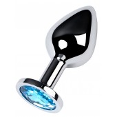 Серебристая конусовидная анальная пробка с голубым кристаллом - 8 см. - ToyFa - купить с доставкой в Сургуте