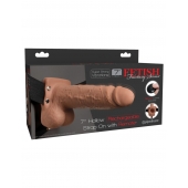 Кофейный перезаряжаемый вибрострапон 7  Hollow Rechargeable Strap-on with Balls - 20,3 см. - Pipedream - купить с доставкой в Сургуте