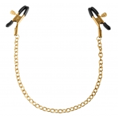 Чёрные с золотом зажимы на соски Gold Chain Nipple Clamps - Pipedream - купить с доставкой в Сургуте