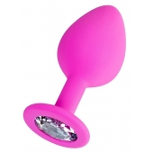 Розовая анальная втулка Brilliant с прозрачным кристаллом - 8 см. - ToyFa - купить с доставкой в Сургуте