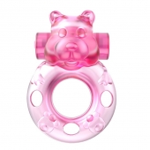 Розовое эрекционное виброкольцо на пенис Pink Bear - Baile - в Сургуте купить с доставкой