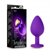 Фиолетовая анальная пробка Bling Plug Medium с золотистым стразом - 8,3 см. - Blush Novelties - купить с доставкой в Сургуте