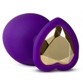 Фиолетовая анальная пробка Bling Plug Large с золотистым стразом - 9,5 см. - Blush Novelties - купить с доставкой в Сургуте
