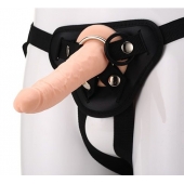 Телесный страпон на черных трусиках STRAP ON REAL DILDO - 20 см. - Dream Toys - купить с доставкой в Сургуте