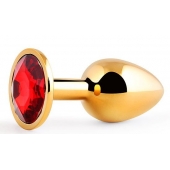 Золотистая анальная пробка с красным стразом - 7,2 см. - Anal Jewelry Plug - купить с доставкой в Сургуте