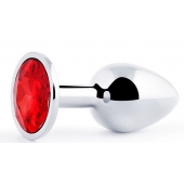 Серебристая анальная пробка с красным стразом - 7,2 см. - Anal Jewelry Plug - купить с доставкой в Сургуте
