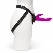 Лиловый страпон Rechargeable Vibrating Strap-On Harness Set - 17,6 см. - Happy Rabbit - купить с доставкой в Сургуте