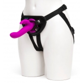 Лиловый страпон Rechargeable Vibrating Strap-On Harness Set - 17,6 см. - Happy Rabbit - купить с доставкой в Сургуте
