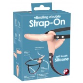 Телесный двойной вибрострапон с вибрацией Vibrating Double Strap-On - 15 см. - Orion - купить с доставкой в Сургуте