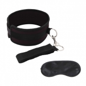 Черный ошейник с длинным поводком Collar and Leash Set - Lux Fetish - купить с доставкой в Сургуте