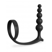 Черная анальная цепочка с эрекционным кольцом Ass-gasm Cockring Anal Beads - Pipedream - в Сургуте купить с доставкой