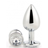 Серебристая анальная втулка с прозрачным кристаллом - 7,1 см. - Dream Toys - купить с доставкой в Сургуте