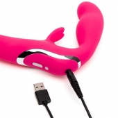 Ярко-розовый безремневой страпон Rechargeable Vibrating Strapless Strap-On - Happy Rabbit - купить с доставкой в Сургуте