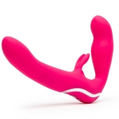 Ярко-розовый безремневой страпон Rechargeable Vibrating Strapless Strap-On - Happy Rabbit - купить с доставкой в Сургуте
