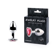 Серебристая анальная пробка с малиновым кристаллом-сердечком - 7 см. - Anal Jewelry Plug - купить с доставкой в Сургуте