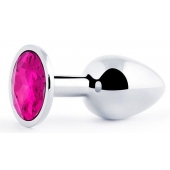 Серебристая анальная пробка с малиновым кристаллом - 7,2 см. - Anal Jewelry Plug - купить с доставкой в Сургуте