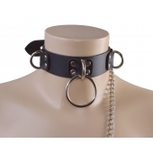 Черный кожаный ошейник Big Ring - Sitabella - купить с доставкой в Сургуте