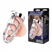 Серебристая металлическая клетка для члена с замком Enslave Cock Cage - BlueLine - купить с доставкой в Сургуте