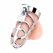Серебристая металлическая клетка для члена с замком Enslave Cock Cage - BlueLine - купить с доставкой в Сургуте