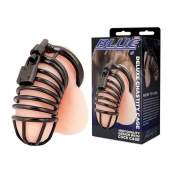 Черная металлическая клетка с замком Deluxe Chastity Cage - BlueLine - купить с доставкой в Сургуте