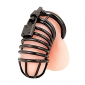 Черная металлическая клетка с замком Deluxe Chastity Cage - BlueLine - купить с доставкой в Сургуте