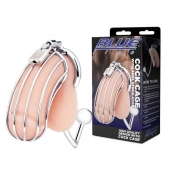 Серебристая металлическая клетка с анальным стимулятором Cock Cage - BlueLine - купить с доставкой в Сургуте