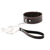 Черный широкий ошейник с красной строчкой и поводком - Crazy Handmade - купить с доставкой в Сургуте