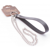 Серебристый металлический поводок с кожаной черной ручкой - 80 см. - Crazy Handmade - купить с доставкой в Сургуте