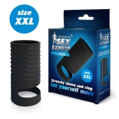 Черная открытая насадка на пенис с кольцом для мошонки XXL-size - 9,4 см. - Sex Expert - в Сургуте купить с доставкой