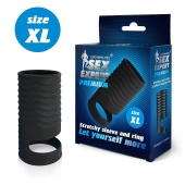 Черная открытая насадка на пенис с кольцом для мошонки XL-size - 8,9 см. - Sex Expert - в Сургуте купить с доставкой