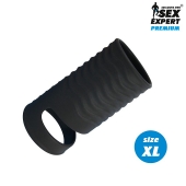 Черная открытая насадка на пенис с кольцом для мошонки XL-size - 8,9 см. - Sex Expert - в Сургуте купить с доставкой