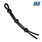 Черное силиконовое лассо с тремя шариками для утяжки - Sex Expert - в Сургуте купить с доставкой
