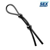 Черное силиконовое лассо с двумя шариками для утяжки - Sex Expert - в Сургуте купить с доставкой