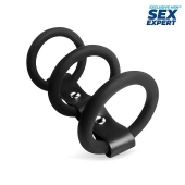 Черное тройное эрекционное кольцо с ремешком - Sex Expert - в Сургуте купить с доставкой